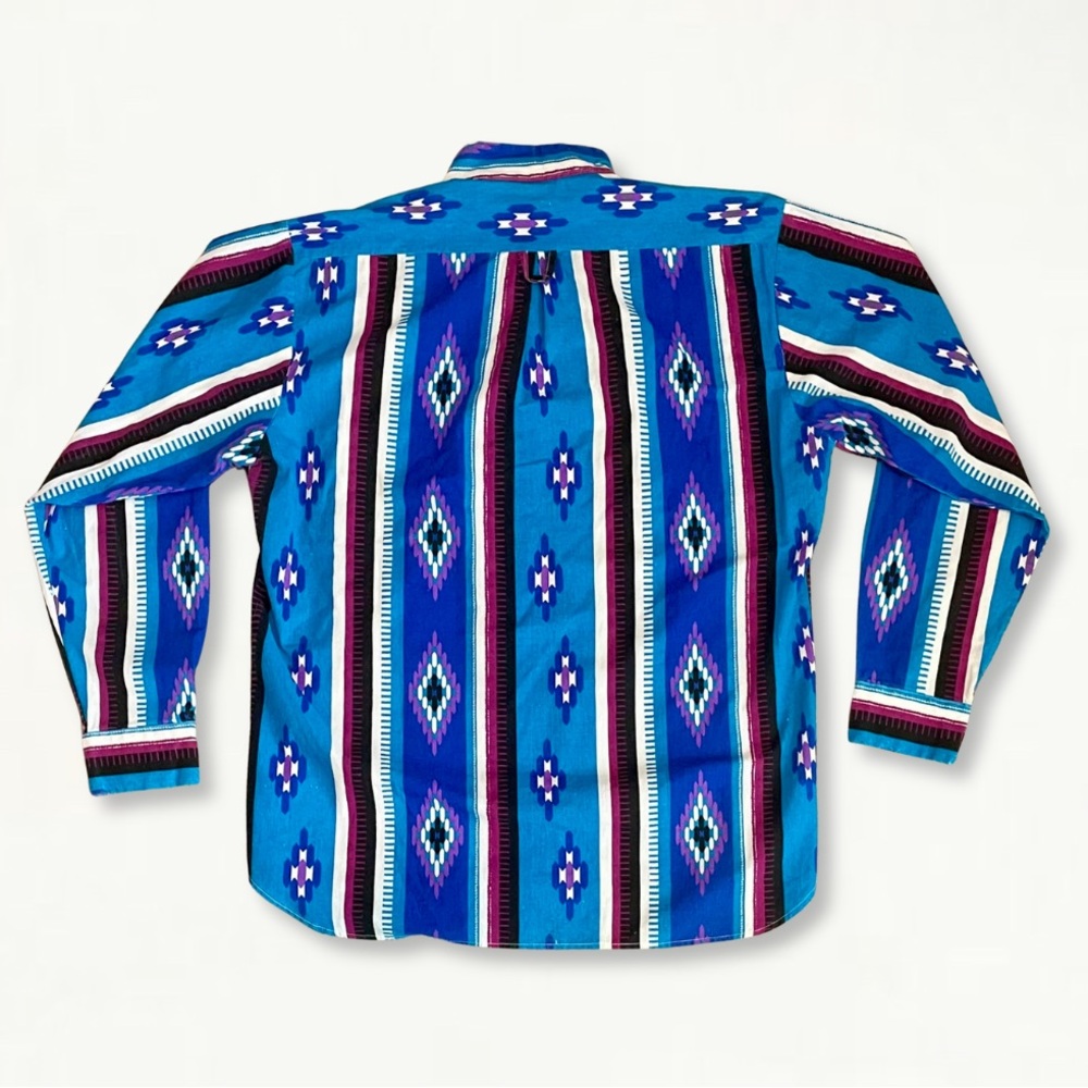 Vintage 90s Retro Southwestern Pattern Striped Western Button Down Shirt - Picture 9 of 15